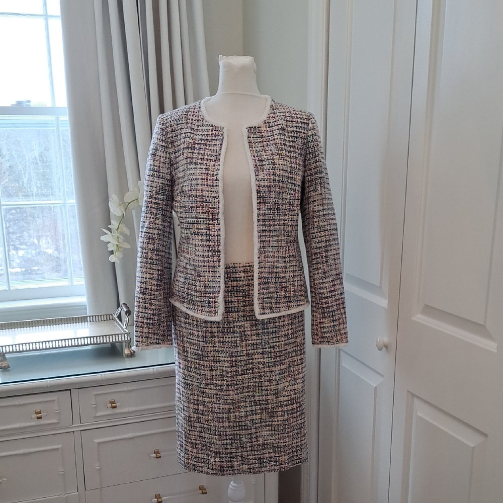 NWT J.Crew Factory Womens Rainbow Tweed Formal/Office Pencil Suit S-4